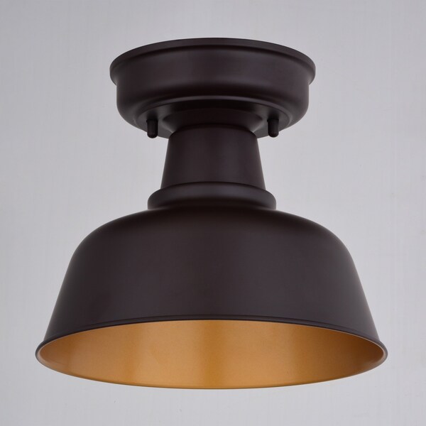 Cody Oil Rubbed Bronze And Light Gold Farmhouse Outdoor Flush Mount Ceiling Light